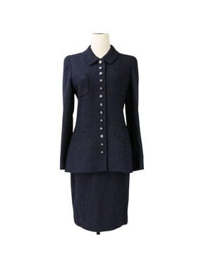 Chanel CC Logo Button Tweed Jacket Skirt Set 38